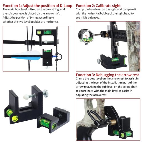 SPG Bow Square Kit 2 Pack, Archery Bow String Level Kit, T Shape Ruler Measurement Tool for Recurve & Compound Bows (Black)