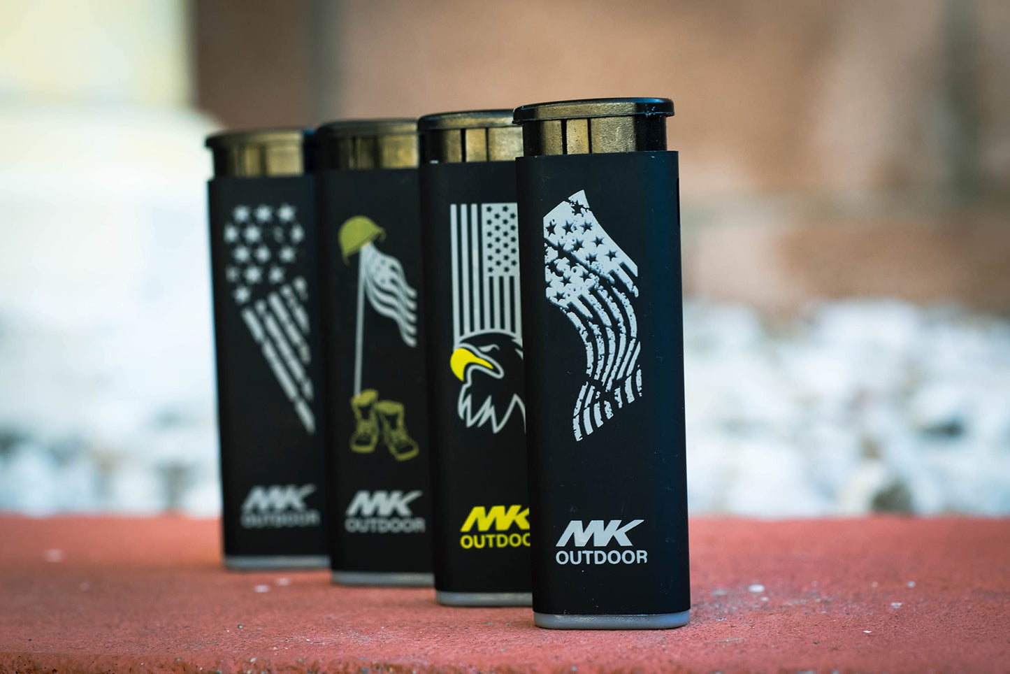 MK Lighter Outdoor Series Alpine Set 5-Pack Assorted Design Multipurpose Refillable, Windproof Flame, Slip Guard Candle & BBQ, Prepping & Camping Supplies, Survival Lighters (Freedom)