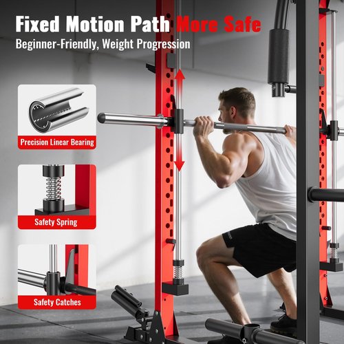 ARMAC Smit Machine, Multi-Functional Power Cage for Home Gym, 2000LBS Squat Rack with Two LAT Pull-Down Systems, Cable Crossover Machine and and More Cable Attachment (Black)