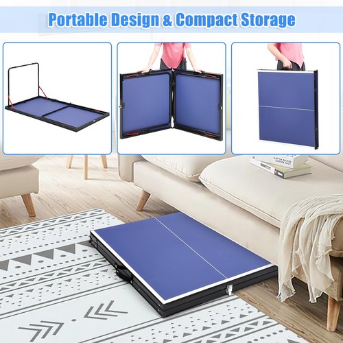 Foldable Table Tennis Table, Portable Ping Pong Table with Net & 2 Paddles & 3 Balls,Portable Ping Pong Family Game Tables for Outdoor Indoor,54 x 30 x 27 Inch
