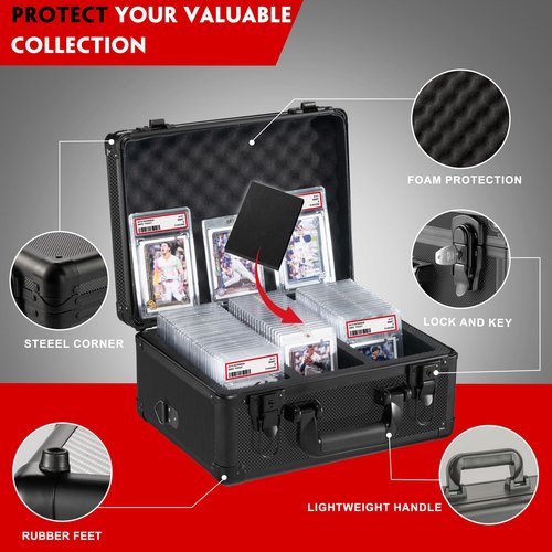 Graded Card Storage Box, Trading Cards Slab Carrying Case, 3 Row Black Hard Sports Cards Holder Boxes with 6 Dividers Fits for PSA BGS SGC Top Loaders Collection