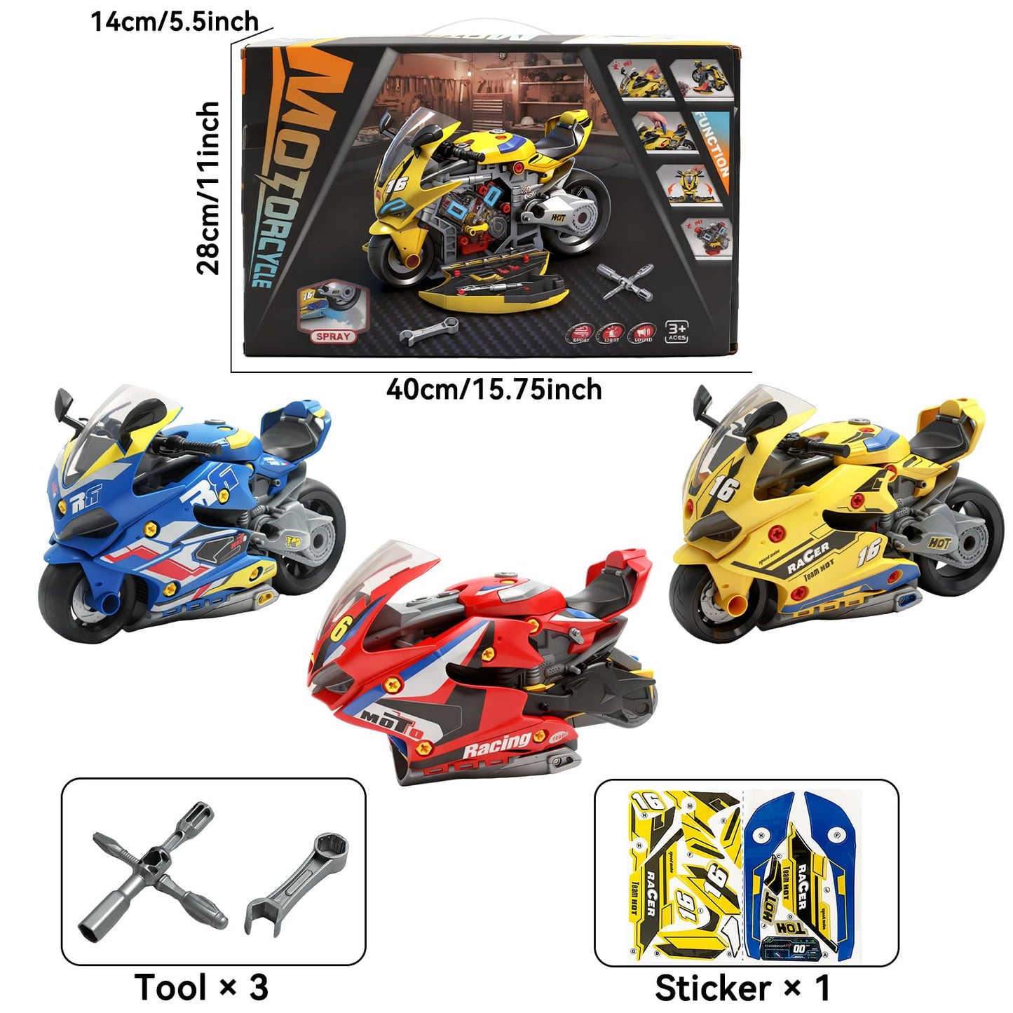 Poakkus Take Apart Motorcycle Toys Kit, Motorcycle Model Toys for Kids Mechanic,Motorcycles Toy with Light, Sound & Spray for Toddlers 3+ Kids,Interactive Toy Engine Building Kit, Blue
