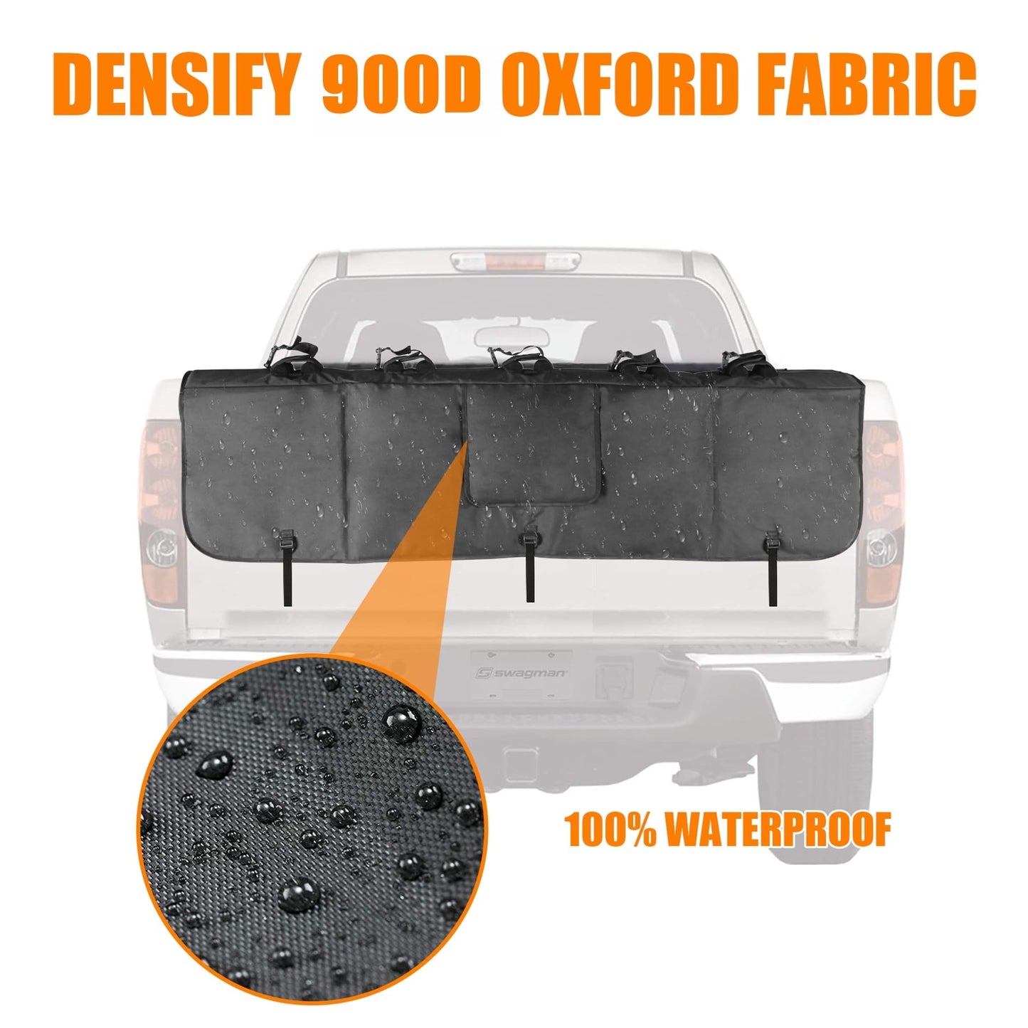 WALMANN 62" Wide Tailgate Pad for Bikes, Holds Up to 5 Bikes Pickup Truck Tailgate Bike Pad with 2 Tool Pockets