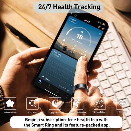 Aichiken Smart Health Ring for Women Men Fitness Tracker with Heart Rate, Blood Oxygen,Sleep Monitoring, Step Counting, IP68 Waterproof for iPhone and Android, No Subscription Fee (Gold, 7)