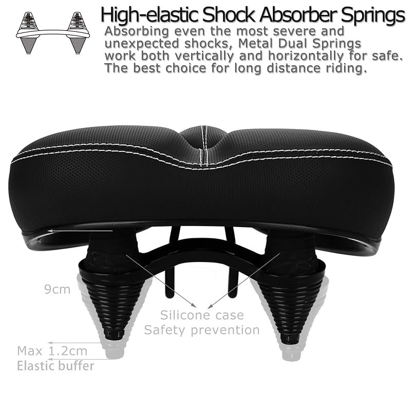 DAWAY C30 Comfortable Oversized Bike Seat - Extra Wide Sattle with Memory Foam Cushion, Steel Springs, for Peloton & All Bikes - Outdoor (Variation: Outdoor Steel Springs)