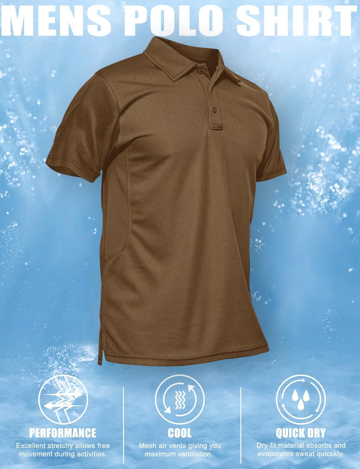 MAGCOMSEN Mens Polo Shirts Short Sleeve Golf Work Casual Quick Dry Breathable Summer Shirt Brown M