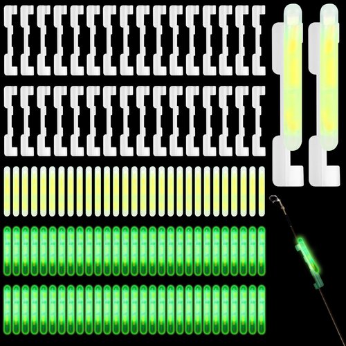 Soulchen 350 Pcs Clip on Fishing Glow Sticks Bulk for Rod Tips 1.5 Inch Mini Glow in The Dark Stick for Fishing Poles Green Small Fishing Glow Rods for Night Fishing
