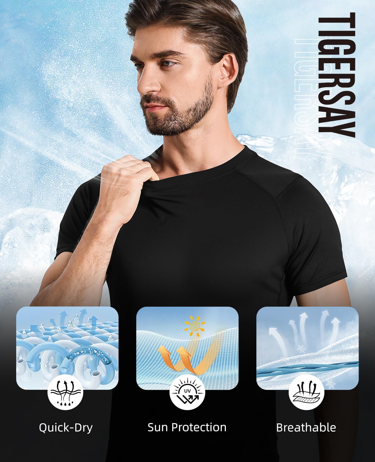 Tigersay Men's Compression Shirts, Short Sleeve T-Shirt Athletic Compression Tops Workout Sports Base Layer Undershirt