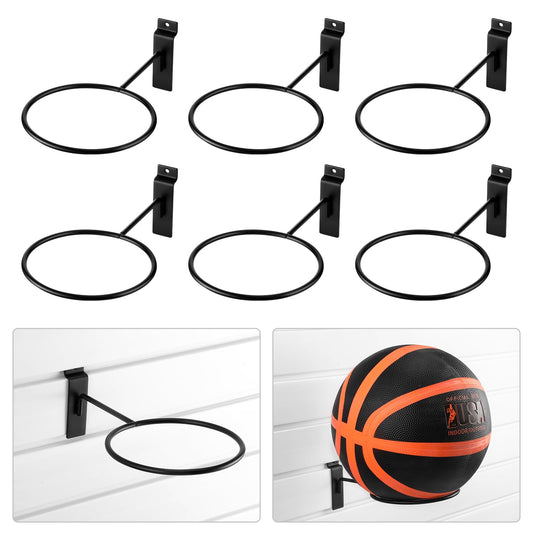 Gisafai 6 Pcs Basketball Holder Wall Mmount Slatwall Metal Ball Storage Multi Function Ball Holder Universal Basketball Display Rack for Sport Football Volleyball Soccer Display(Black)