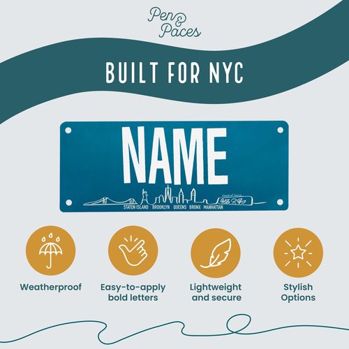 Pen and Paces NYC Name Bib Kit – Weatherproof, Tear-Resistant Race Bib with Alphabet Decals & Safety Pins – Add-Your-Name Running Accessory for 5Ks, Marathons, Triathlons, Cycling & Races