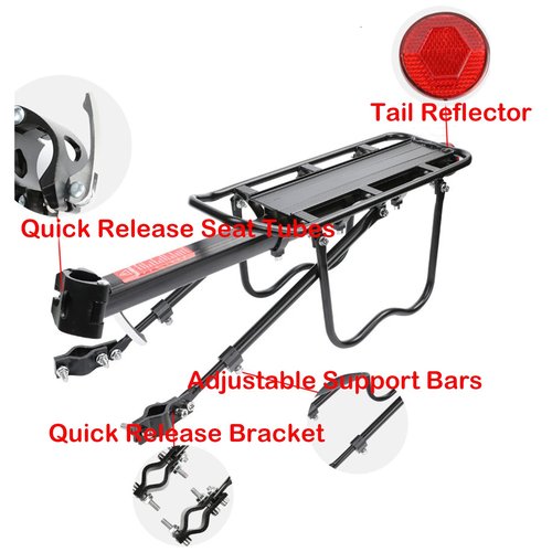 Retractable Bicycle Cargo Rack Rear Bike Rack Quick Release Aluminum Alloy Mountain-Bicycle Carrier 60 lbs Weighing Capacity Black Universal for Bike Luggage