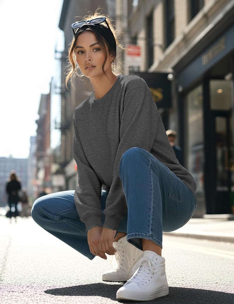 Grey Small Women’s Crewneck Sweatshirt - ZENUTA Long Sleeve Tunic Loose Fit
