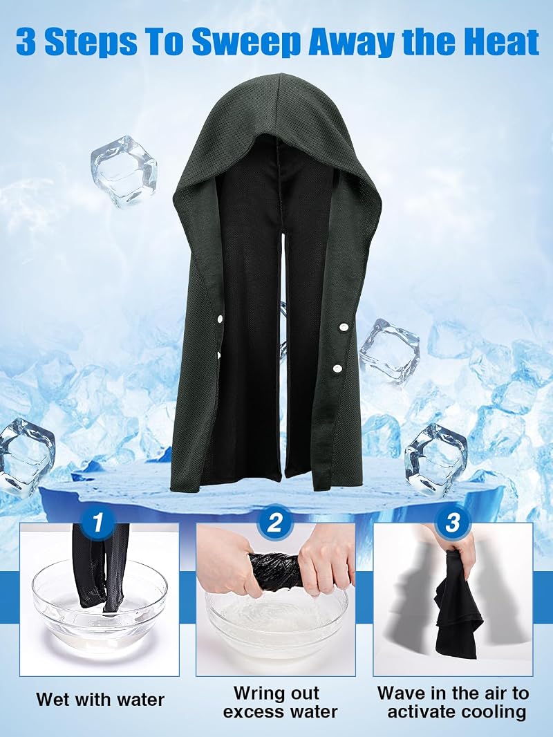 4 Pcs Cooling Hoodie Towels for Neck & Face - Absorbent, Quick-Dry (Black & Light Grey)