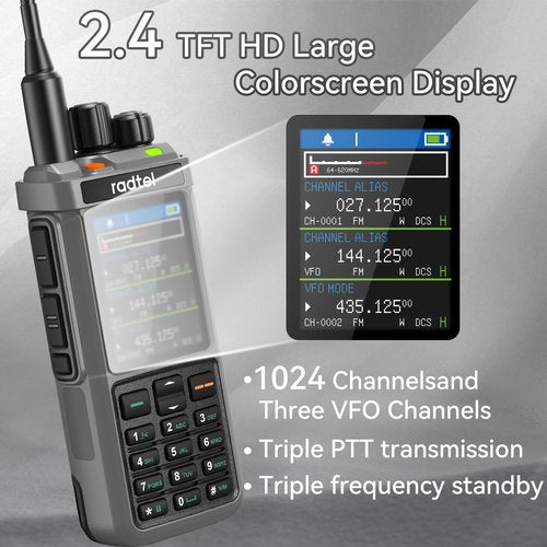 Radtel RT-880 Walkie Talkie 10W Portable Ham Radio 1024 Channels HF CB SSB Rx with Cross-Band Repeater, 2.4 Inch Color Display, 2400mAh Rechargeable Battery,