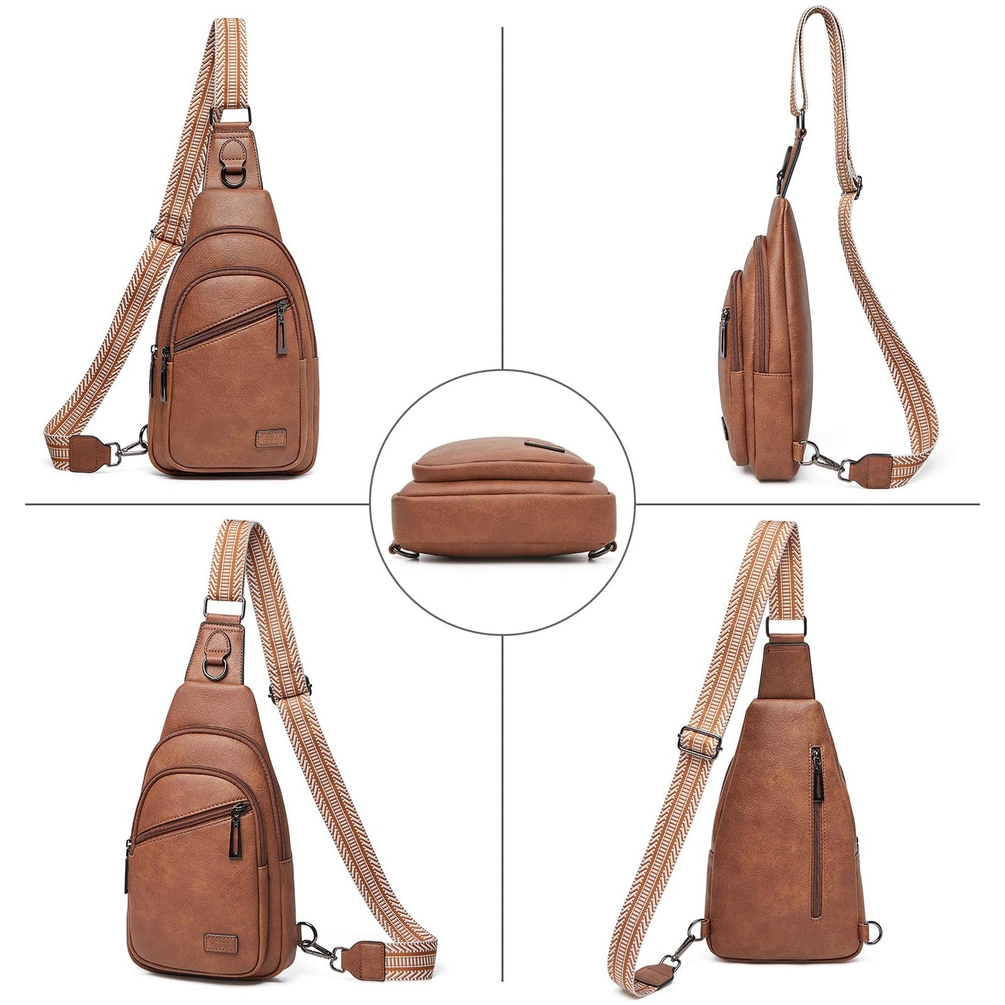 TFKGS Sling Bag Crossbody Bags for Women Fanny Packs Cross Body Bag for Woman Travel Sling Backpack Leather Anti Theft Crossbody Purses Handbags Brown