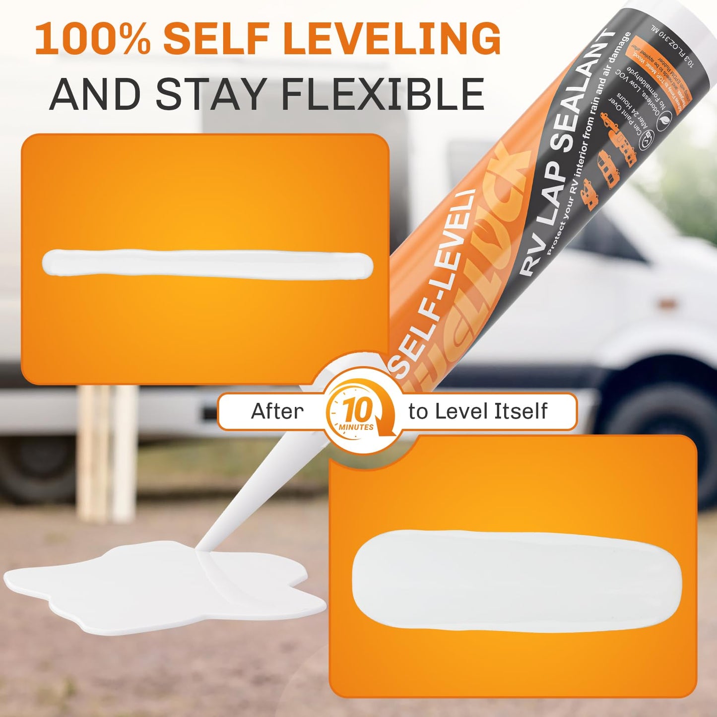 WELLUCK 4PC Self Leveling RV Roof Sealant Lap for RV Roofs, White Flexible Repair Caulking Rubber Epdm Sealant for Camper Motorhomes Trailers, Secure Odorless Waterproof & UV All Weather Adhesive