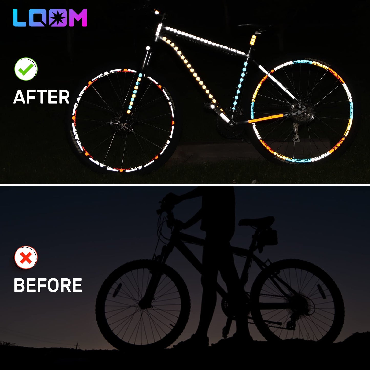 LOOM Reflective Stickers | 67pc Engineer Blk | Reflective Stickers for Helmet, Bike, Motorcycle, Hard Hat | Waterproof Reflectors for Car, Trailer | Bike Reflectors for Night Riding