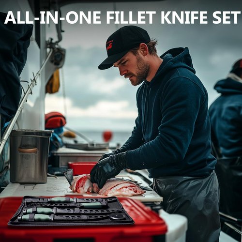NEW VIEW Fillet Knife 7-Piece Corrosion-Resistant Stainless Steel Knife Set, 4 Fishing Knives Set with Non-Slip Handle, Sharpener, Storage Bag, Suitable for Freshwater and Saltwater