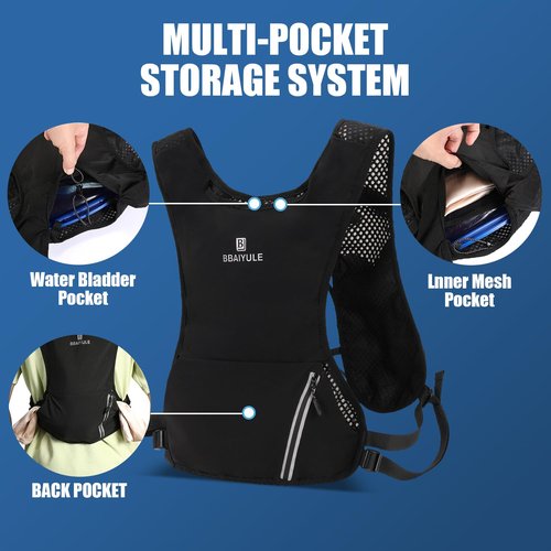 B BBAIYULE Hydration Running Vest , Hydration Bladder or Soft Flask(Optional), Lightweight Water Backpack Men Women, Trail Marathon Hiking Cycling (Backpack with Bladder)