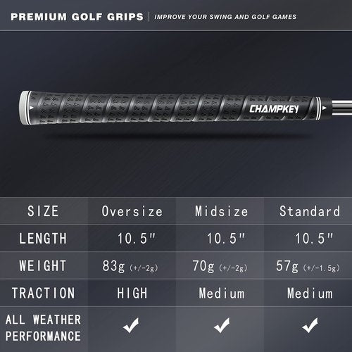 CHAMPKEY WRAP-Y Rubber Golf Grips 13 Pack Come with All Repair Kits - High Feedback and Traction Golf Club Grips(Midsize, Black)