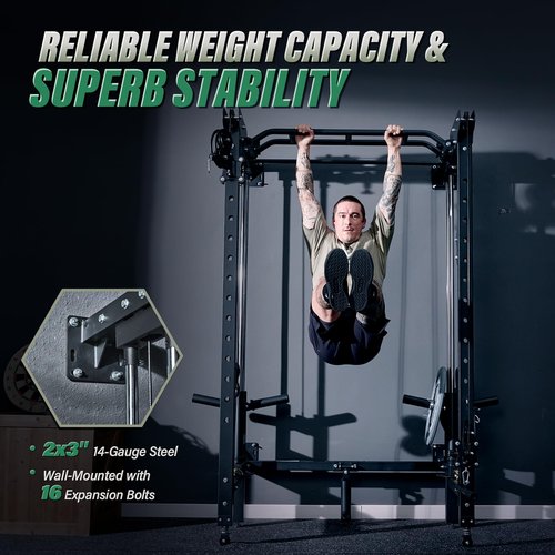 MAJOR FITNESS F35 Folding Power Rack, with Lever Arms, 4-in-1 Home Gym with Cable Pulley System, Multi-Grip Pull-Up Bar, Landmine, 80+ Exercises Space-Saving Gym