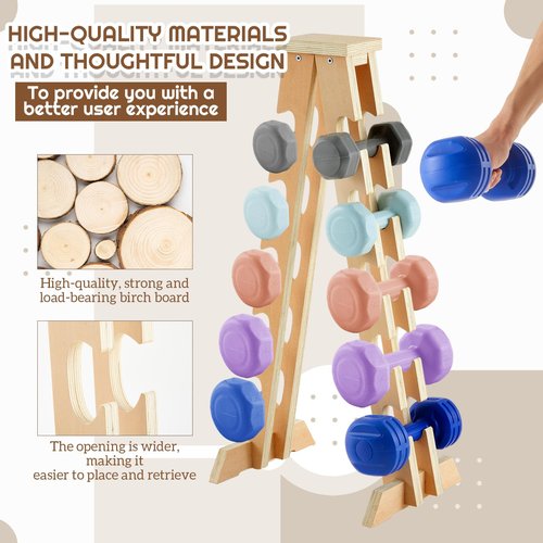 Colingmill Wood Dumbbell Weight Rack 200 Lbs Capacity 5 Tier A Frame Dumbbell Rack Stand Only Birch Plywood Compact for Women Home Gym Workout