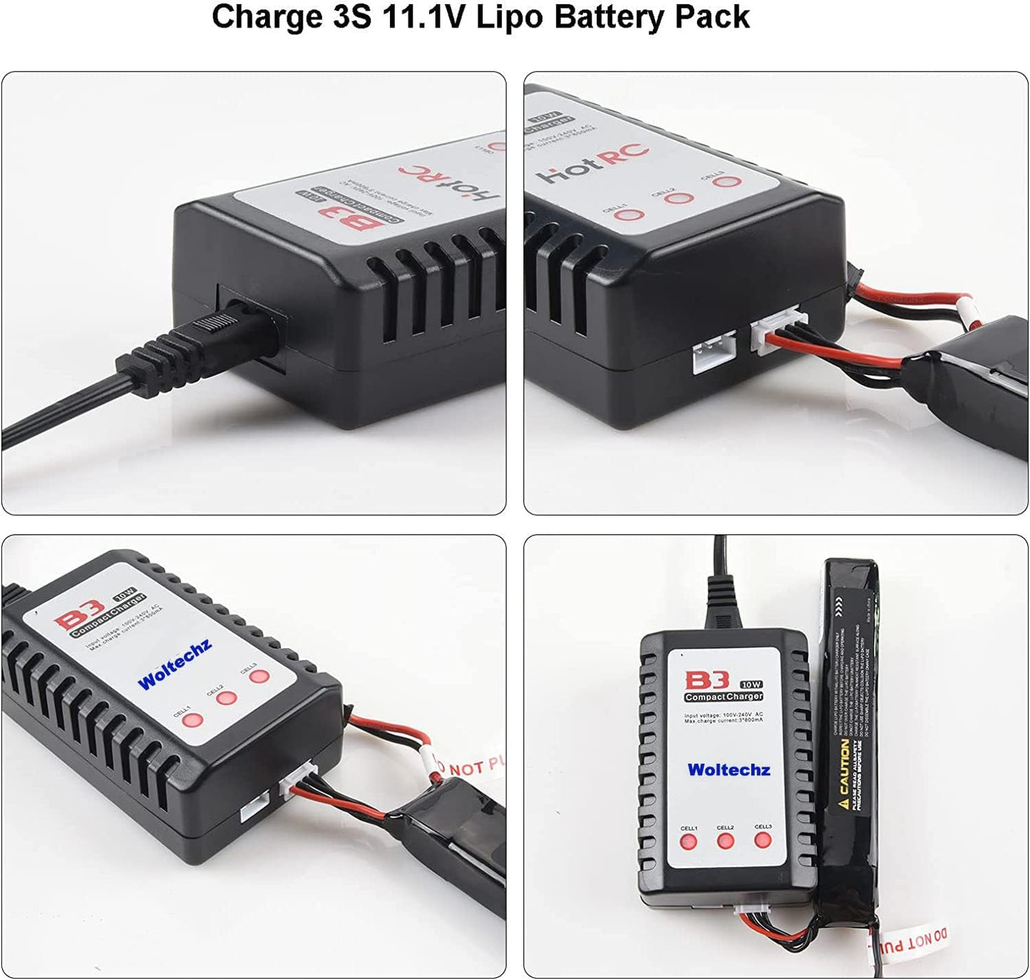2Packs 11.1V Airsoft Battery 1600mAh 30C Rechargeable Lipo Battery 2S-3S Balance Charger/Lipo Safe Bag with Mini Tamiya Connector for Airsoft Guns Rifle
