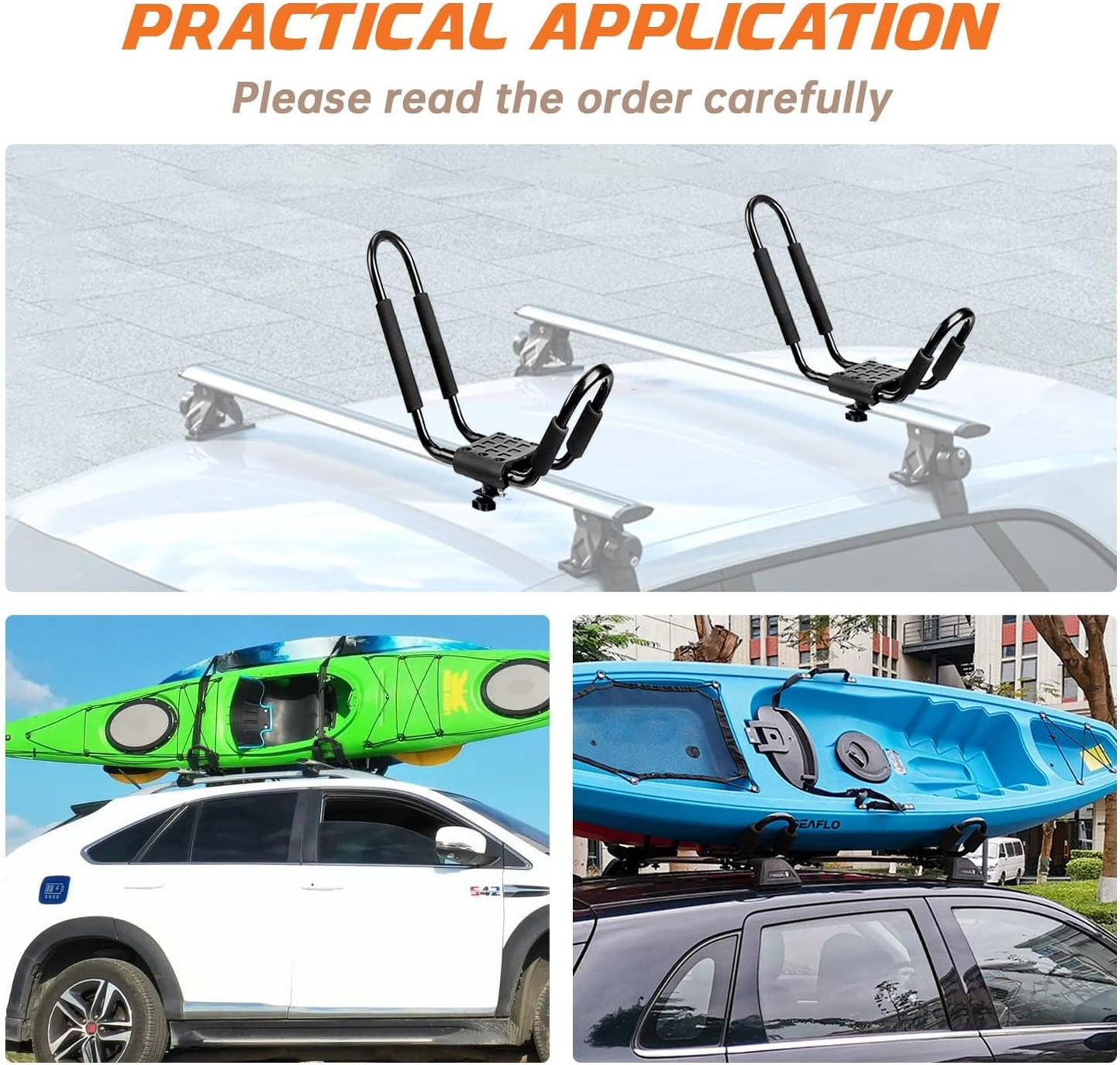 Kayak Roof Rack, 2 Pair J-Bar Roof Rack with 4 Ropes. Heavy Duty Kayak Roof Carrier for Your Canoe SUV and Trucks