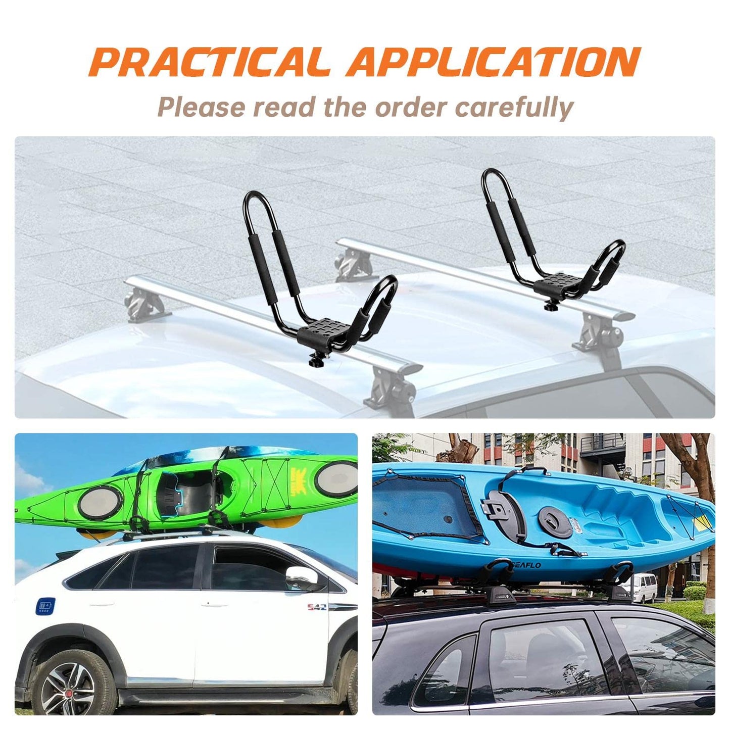 HIGHRAZON Kayak Roof Rack, 1 Pair J-Bar Roof Rack with 2 Ropes. Heavy Duty Kayak Roof Carrier for Your Canoe SUV and Trucks
