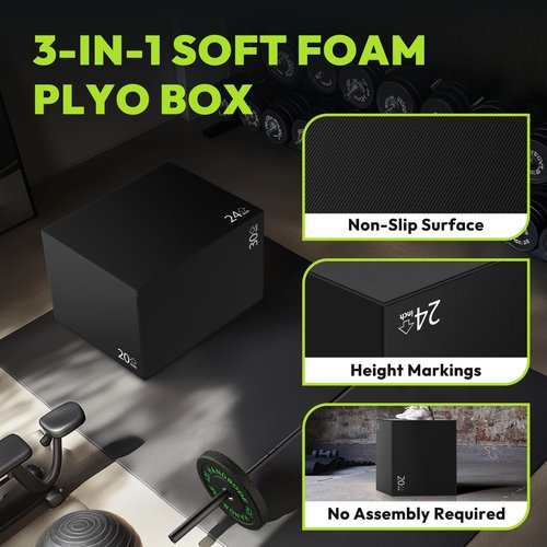 HANDBODE Heavy Foam Plyometric Box, Jumping Exercise Equipment Trainer with Anti-Slip Surface for Workout Training, Pro-Duty HIIT Exercise Foam Plyo Box, Home Gym