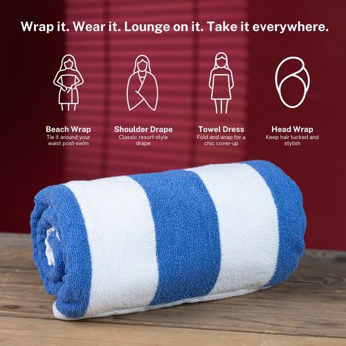 9Threads Cotton Turkish Beach Towel Towels Oversized 30"x60" Pool Absorbent Extra Large Quick Dry Sand Travel Towel (Cabana Fountain Blue, 4 Pack)