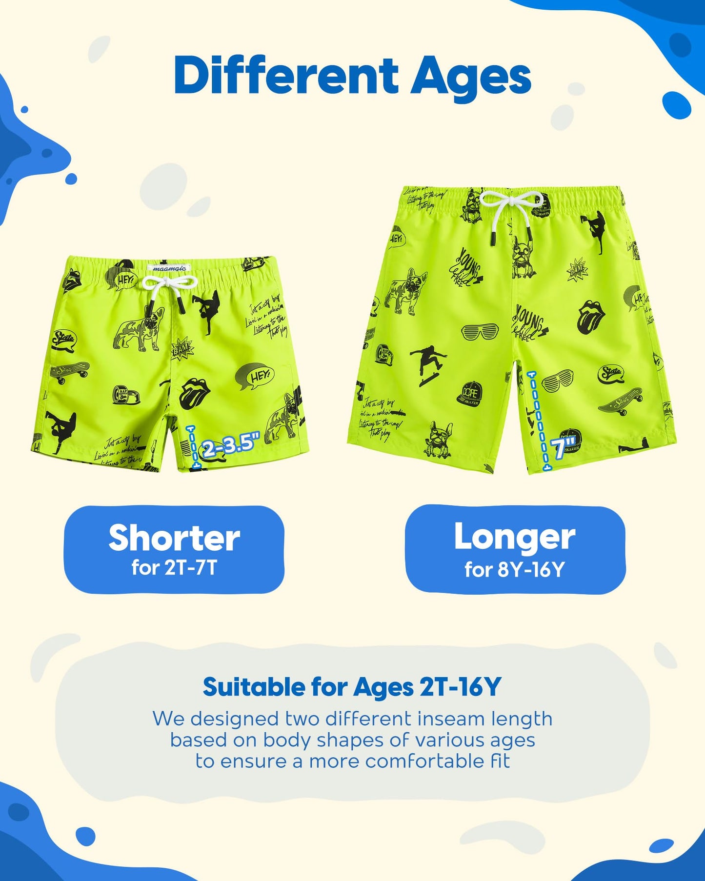 maamgic Boys Swim Trunks Toddler Swim Shorts Little Boys Bathing Suit Swimsuit Toddler Boy Swimwear,Fluorescent Green,14 T