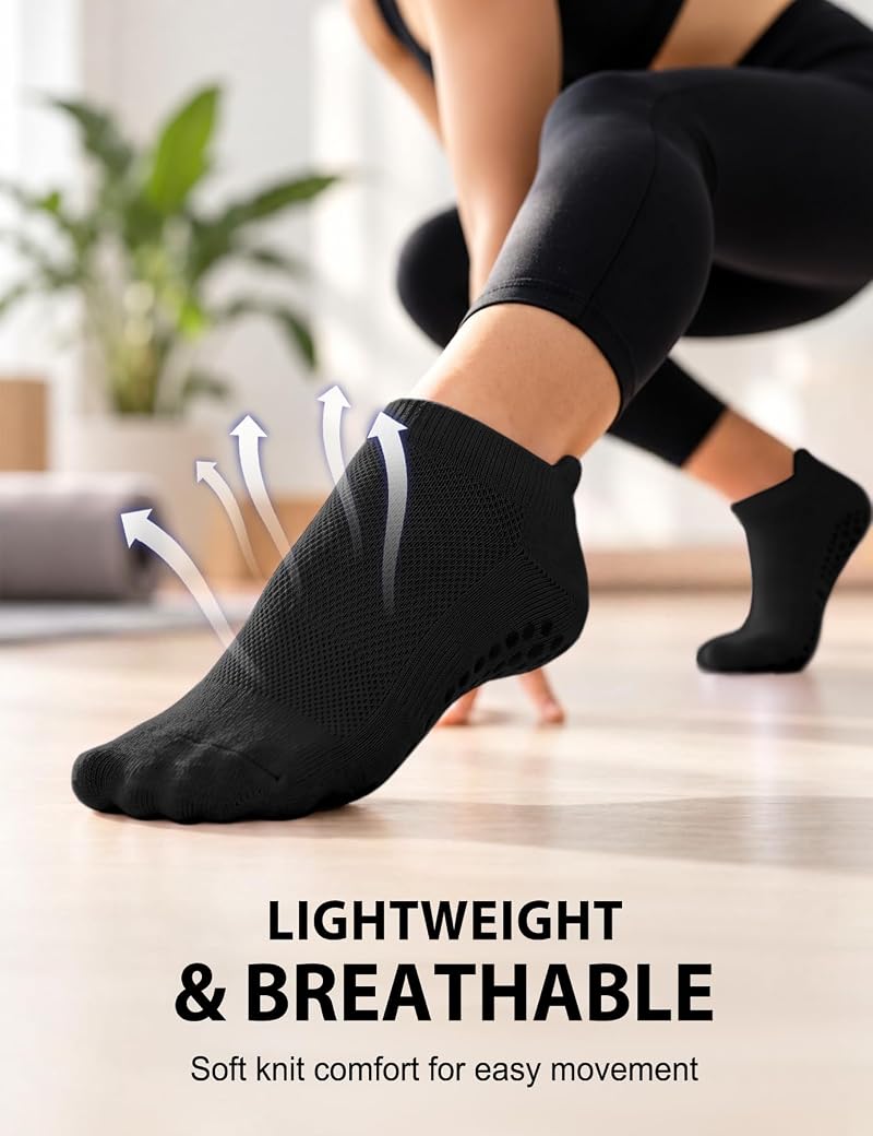 Non-Slip Pilates Socks for Women - 4 Pairs, A04-Black Small/Medium