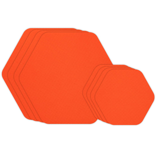 GEAR AID Tenacious Tape Hex – 2.5” & 1.5” Repair Patches (8 Patches: Four 2.5” & Four 1.5”, Orange) – Peel-and-Stick Outdoor Nylon Fabric to Fix Holes and Burns in Down Jackets, Rain Gear and Tents