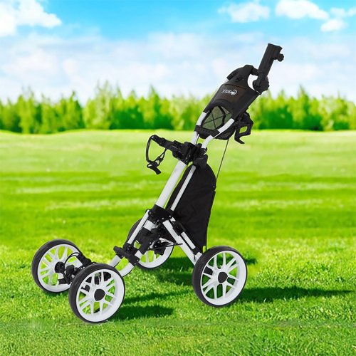 Louis Donne Premium 4-Wheel Golf Cart 1 Click-Folding Golf Trolley Compact Pull Caddy Cart Durable and Mobile Lightweight carring Cart Bags Includes Ice Bag gorf Course resoorts Neighborhood use