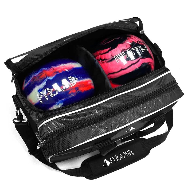 Pyramid 2-Ball Tote Bowling Bag with Clear Top, Shoes Compartment Up To 15 US Mens Size Black/Black