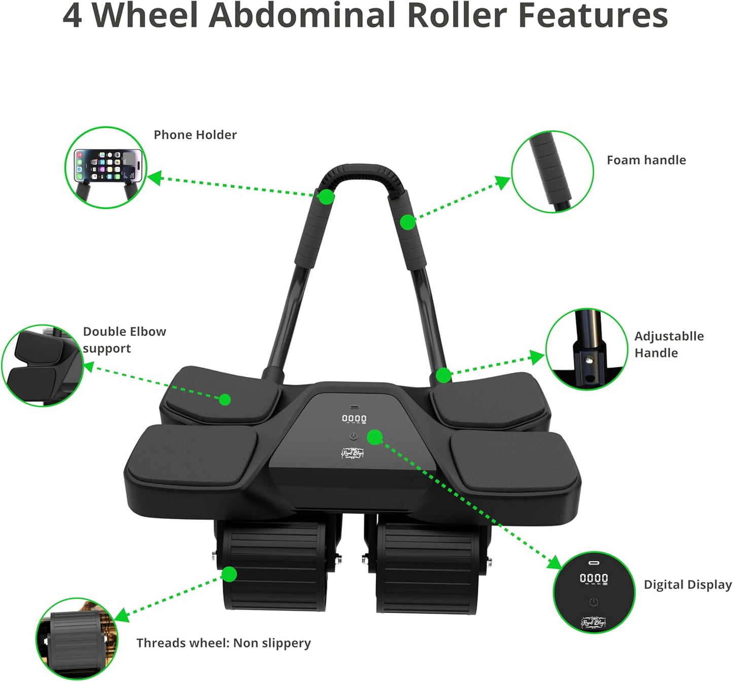 2025 New 4-Wheel Abdominal Roller with Elbow Support : Latest Upgraded High-Performance Exercise Machine With Automatic Rebound, Multi- layered Anti-Slip Design with Calorie Counting LCD Screen