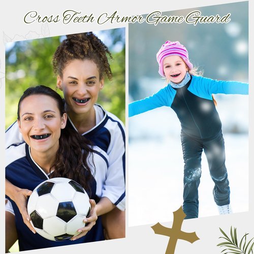 Yaomiao 2 Pcs Cross Mouth Guards Christian Teeth Armor Sport Game Guard with Case Religious Mouth Guards for Baseball Football Lacrosse Basketball Rugby Boxing Taekwondo(Black & Cross,Adult)