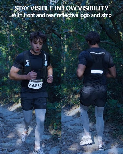 Zelvot Running Vest for Women Men, USA Original Patent, Adjustable Chest Straps Running Hydration Vest with 500ml Soft Flask, Lightweight Reflective Hydration Backpack for Hiking Marathon - M/L