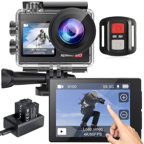 Hiicam Action Camera 4K60FPS 20MP with Touch Screen EIS Remote Control 131 FT Underwater Camera 5X Zoom Support Video&Photo Editing External Microphone Vlog Camera