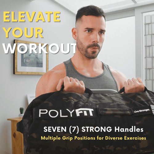 Polyfit Sandbag Pro - Workout Sandbag with Triple Closure Filler Bag and Reinforced Nylon Webbing - Black Camo - 80LB