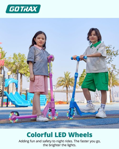 Gotrax K03 Kick Scooter for Kids, 5" LED Lighted Wheels and Adjustable Handlebars, Lightweight Design and Anti-Slip Deck, Max Load 110 Lbs, Kids Scooter for Boys & Girls Ages 3+, Pink