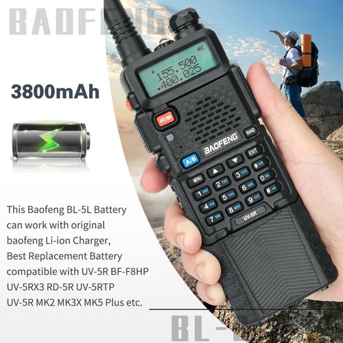 BAOFENG UV-5R Battery 3800mAh USB-C Charging Extended High Capacity Battery for UV5R BF-8HP UV-5R Series Radios with Type-C Charging Cable,2Pack