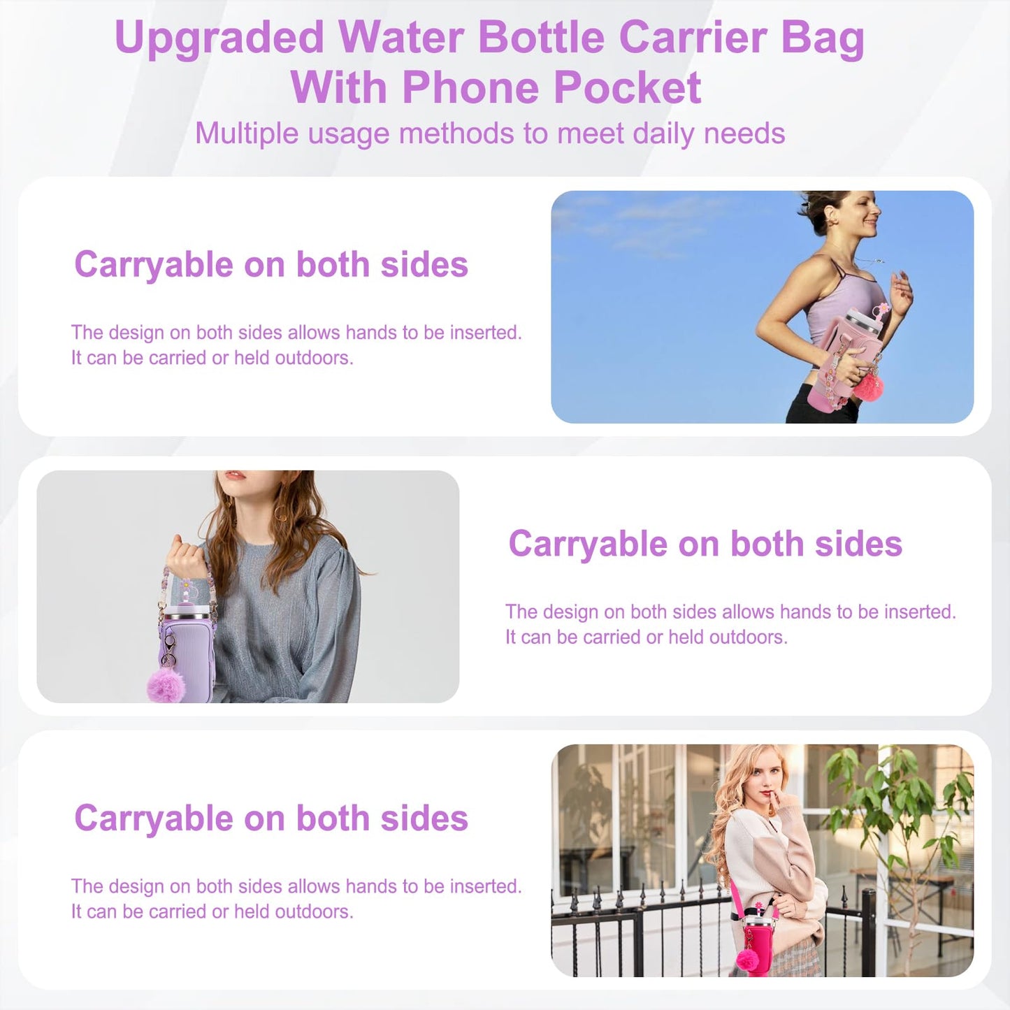 3tyto Stanley Cup Accessories Set Including Water Bottle Holder With Strap,Straw Cover,Stanley Charms,Silicone Boot for Stanley 40oz 30oz Tumbler (Purple)