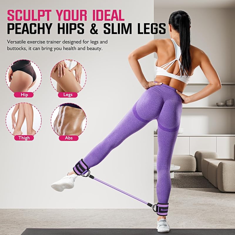 Ankle Resistance Bands with Cuffs 60LBS – Purple, 3-Level Resistance, Leg & Glute Training Set