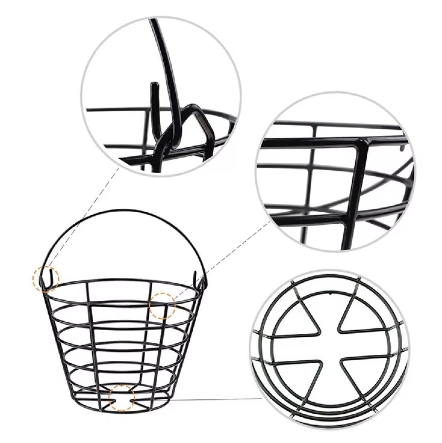Main Products Metal Range Golf Ball Baskets with Handle, ( 4 Pack ), Golf Ball Storage Bucket, Each Bucket Holds 50 Golf Balls (Golf Balls Not Included).