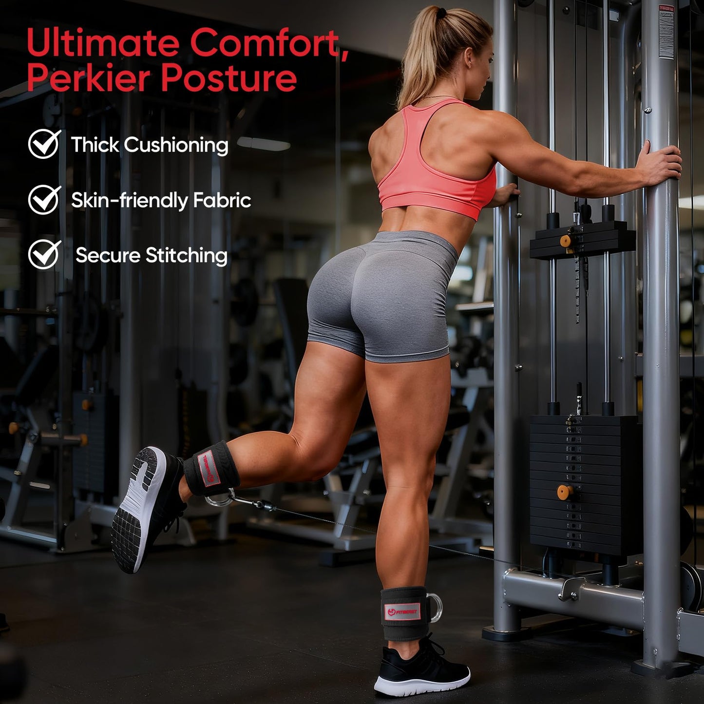 Fitbeast Ankle Straps for Cable Machines Women, Adjustable Ankle Straps and Gym Handles, Glute Kickback Ankle Strap Set, Cable Attachments for Gym, Booty Workouts, Leg Extensions, Hip Abductors