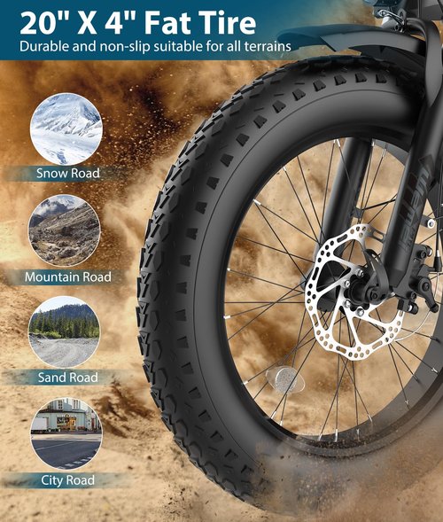 OTD Electric Bike for Adults with 800W Brushless Motor, 40Miles Commuting Electric Bike with 624Wh Removable Battery, 7-Speed, 20" Fat Tires and Front Fork Suspension,with Password Lock