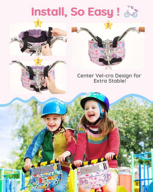Fitense Kids Bike Basket, Bicycle Basket Front Handlebar, Waterproof Cute Fabric Children's Bike Basket, Kids Bike Accessories Fit Most Boys, Girls, Toddlers Bike or Scooter, Easy to Install