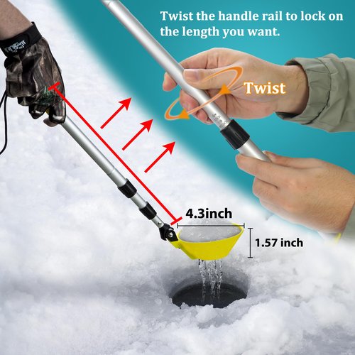 Huntury Retractable Ice Fishing Scoop Skimmer, Ice Fishing Accessories, Long Length, And Larger Spoon, No More Bending Over To Scoop Out Ice While Ice Fishing, Ice Fishing Gear, Pack Of 2
